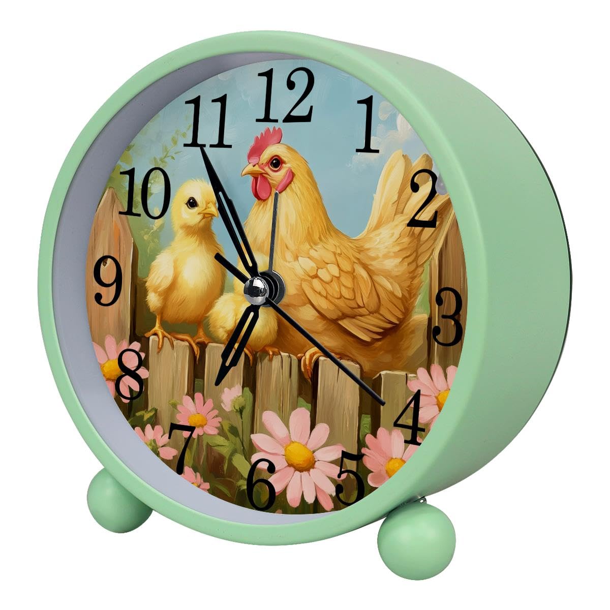 Luoweisi Alarm Clock Spring Flower Chicken Fence, Silent Non-Ticking with Night Light