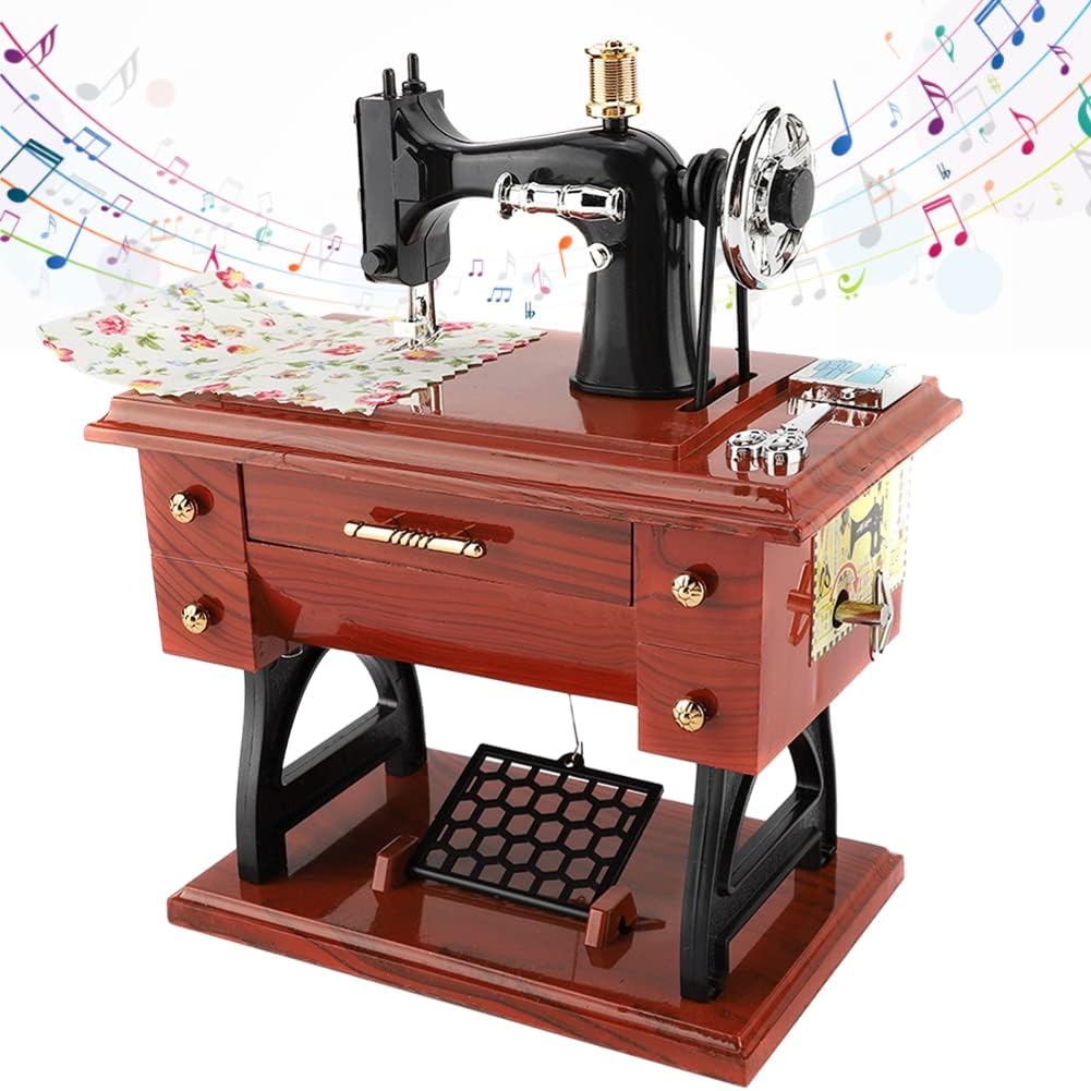 Taidda Mini Sewing Machine Retro Music Box, Desktop Sewing
