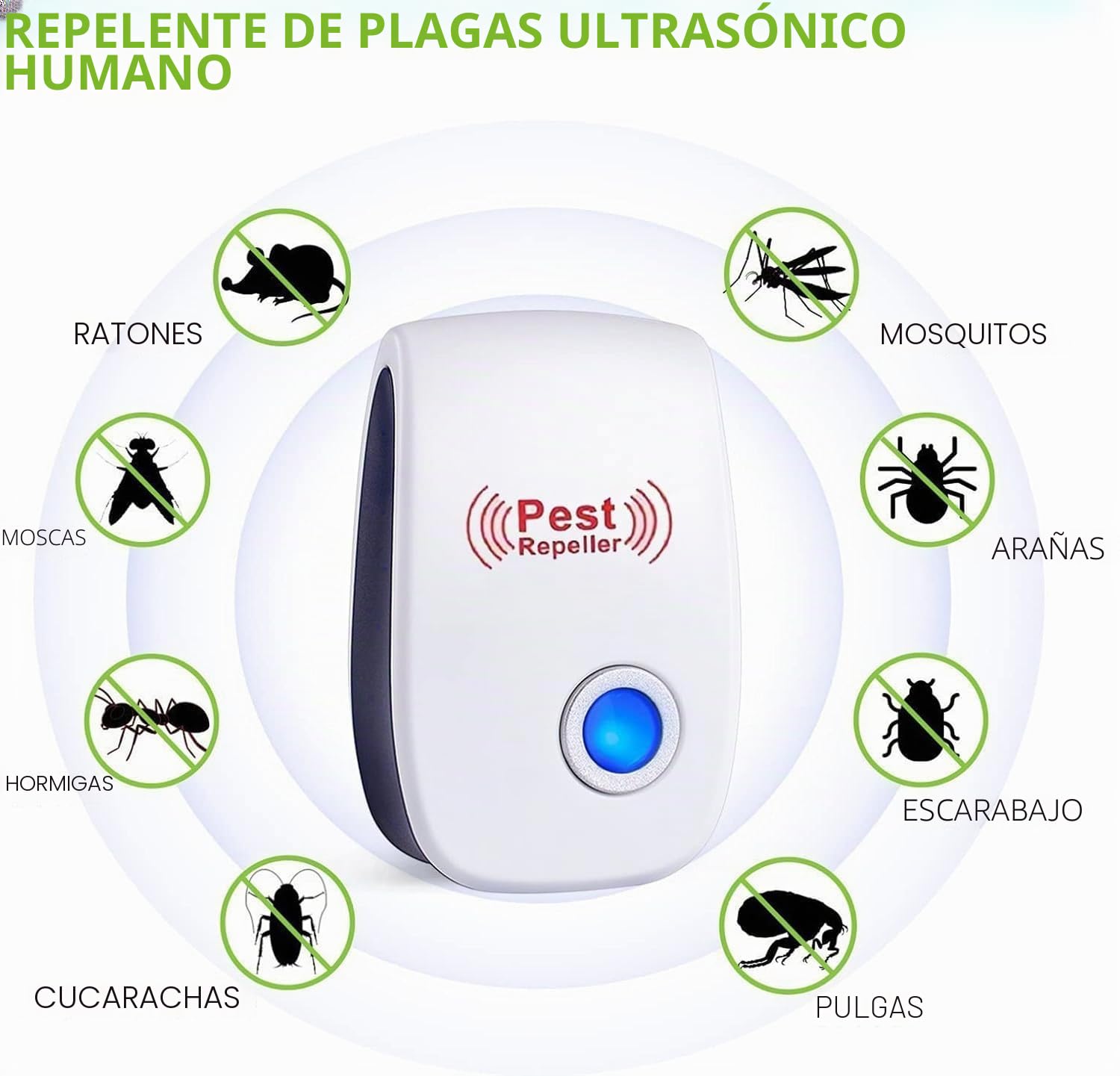 Repelente Ultrasónico de Plagas, 6 Pack Electrónico Repelente Mosquitos Control de Plagas, Repelente Ultrasónico Mosquitos para Anti Moscas, Ratones, Cucarachas, Arañas, Roedores