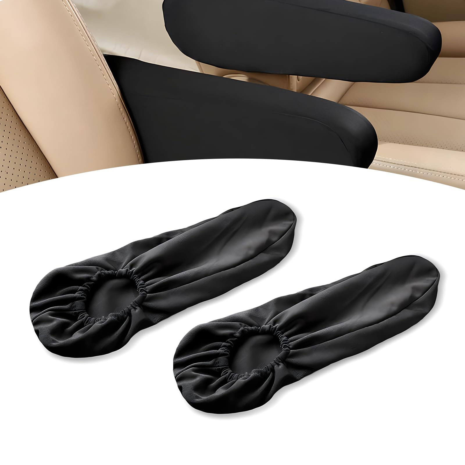 2 PCS Car Seat Armrest Cover, Skin-Friendly Breathable Stretch Fabric All-Inclusive Center Armrest Decorative Cover, Protective Accessory, Compatible with Most Cars, Trucks, SUVs (Black)