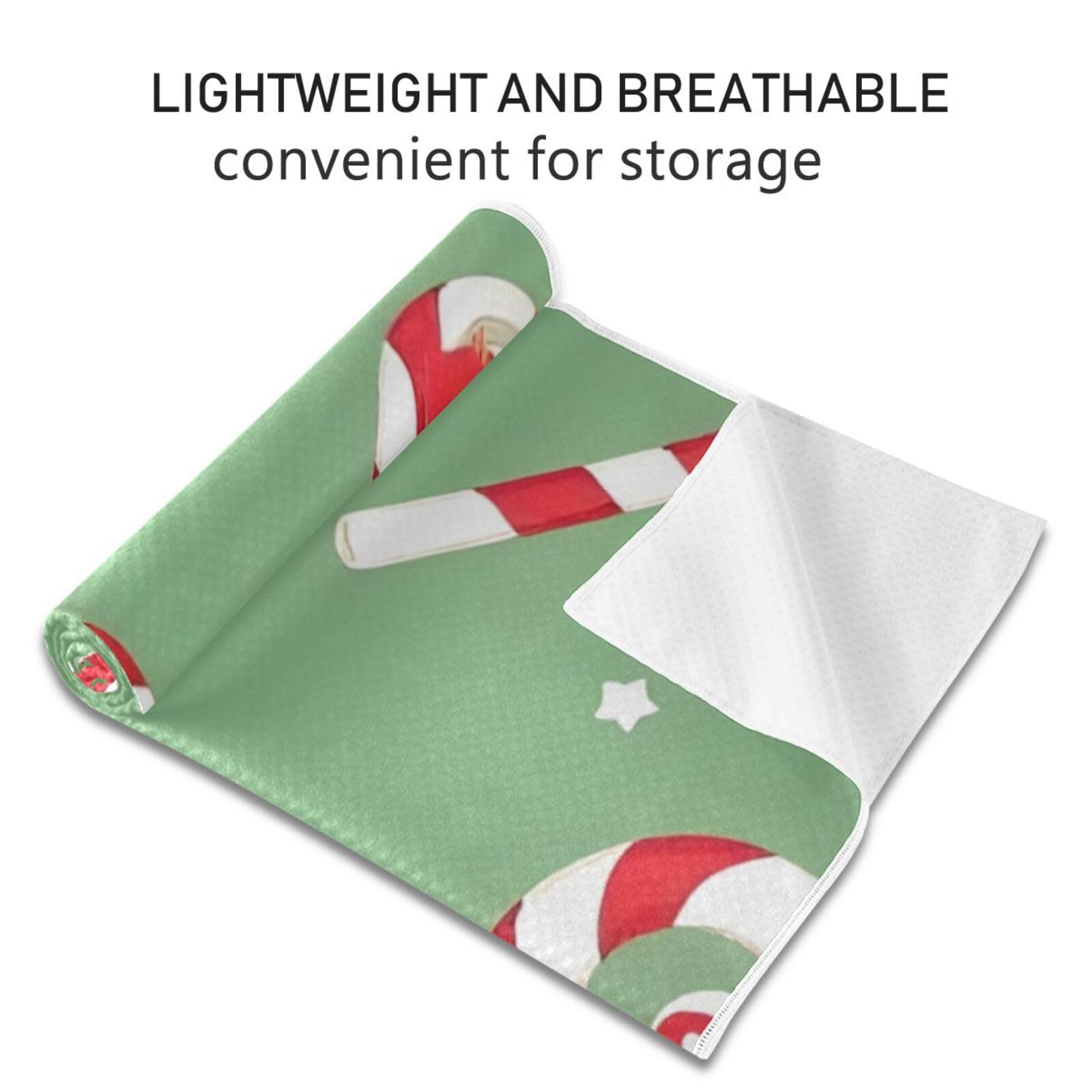 Hezely Non-Slip Hot Yoga Towel - Mat-Sized, Super-Absorbent Microfiber Sweat Towel for Gym, Bikram, Pilates and Yoga Mats,Christmas Candy Print