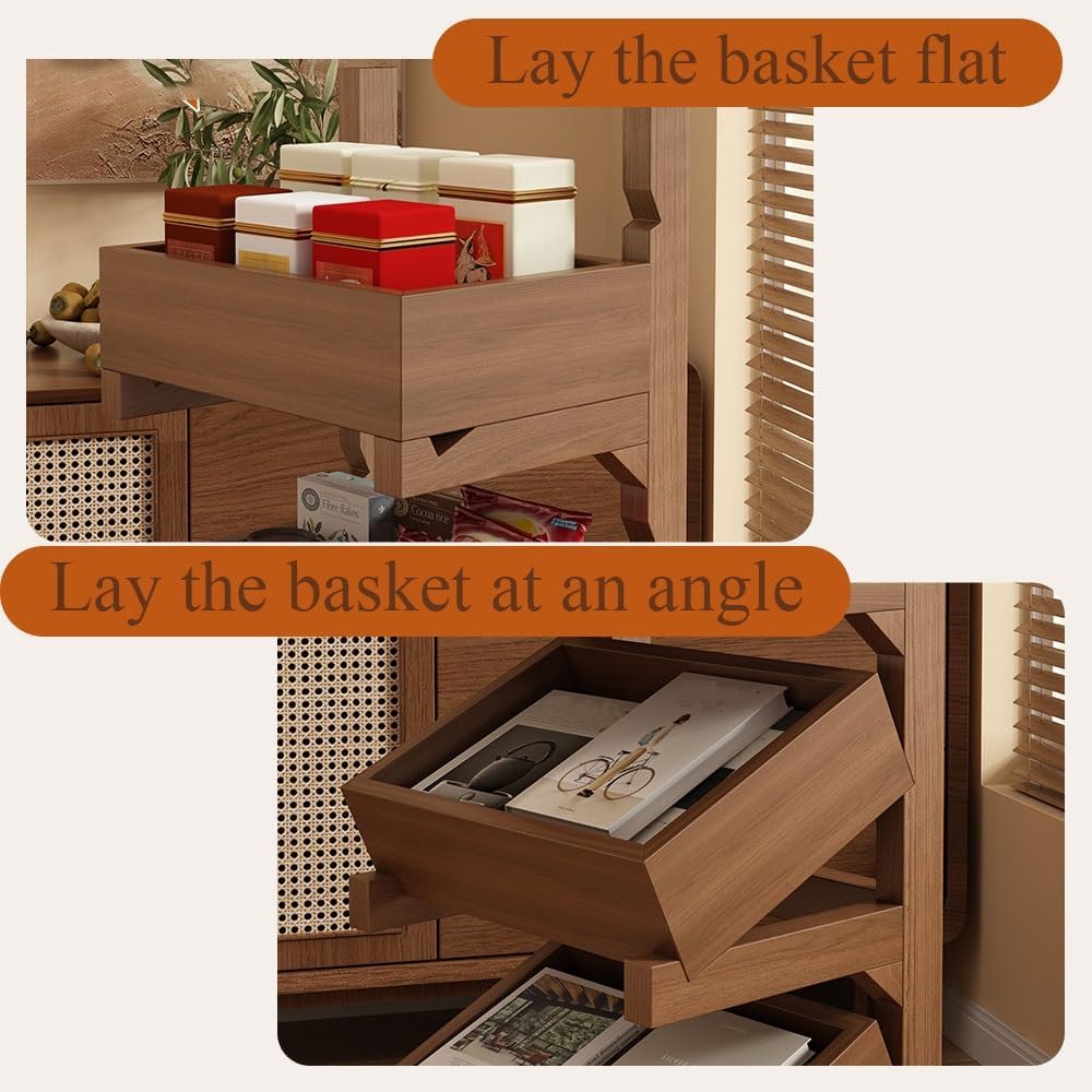 Tiered Wood Fruit Basket Stand, Removable Display Baskets with Large Capacity, Bookshelves Storage Racks, Freestanding Utility Pantry Shelves for Fruit, Vegetable, Snack(Natural,Small)