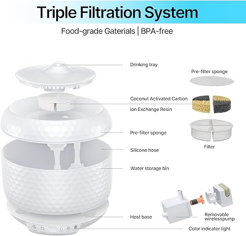 Miniatura 5 de Fuente de agua para gatos para interiores inalámbricas para mascotas, fuentes de agua automáticas de 1.8L63 onzas para gatos y perros pequeños con