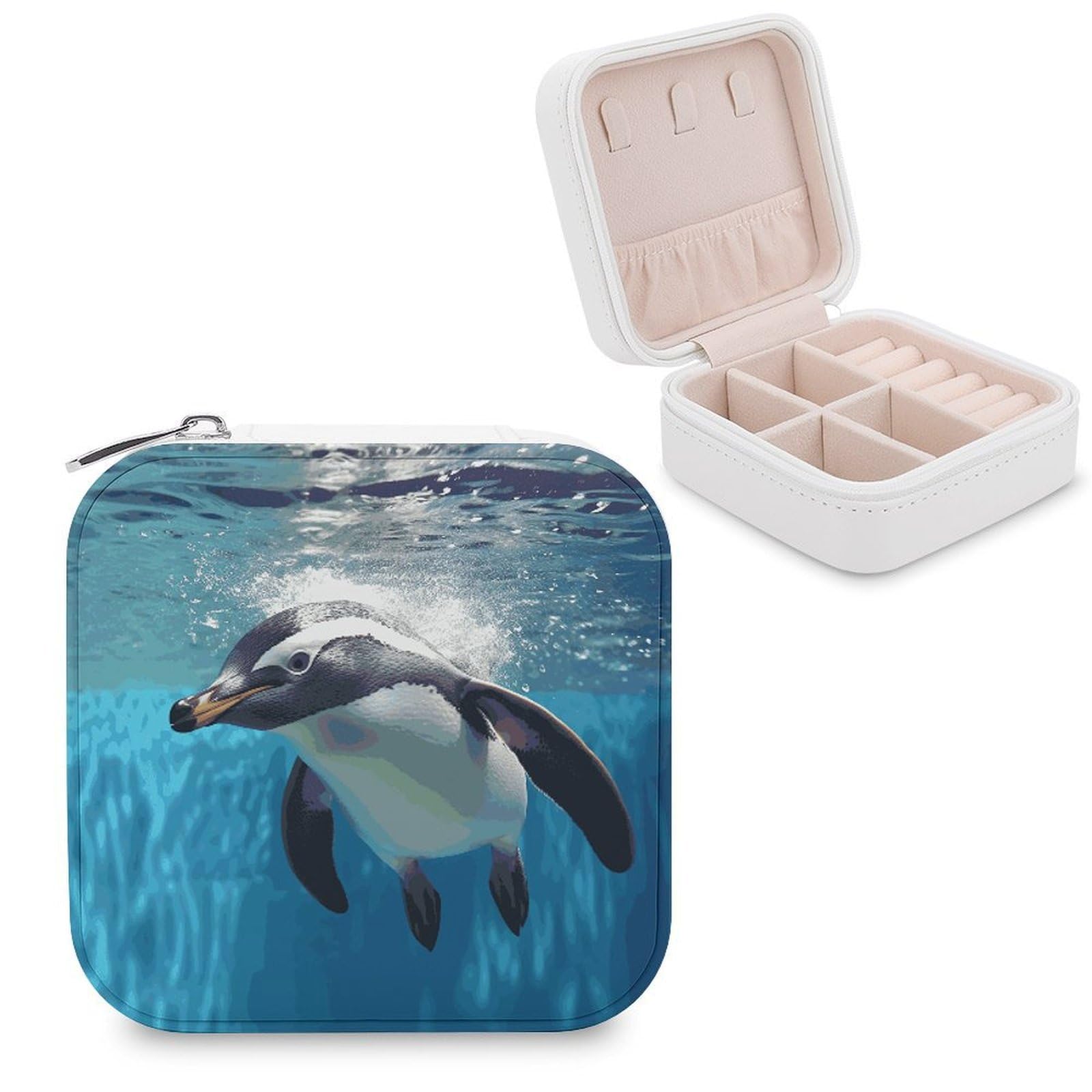 FekiLoot Swimming Penguin Jewelry Box Exquisite Jewelry Organizer Silver Gold Trinket Storage Case Multi Compartments Cute Earrings Ring Necklace Holder For Woman Household Gift