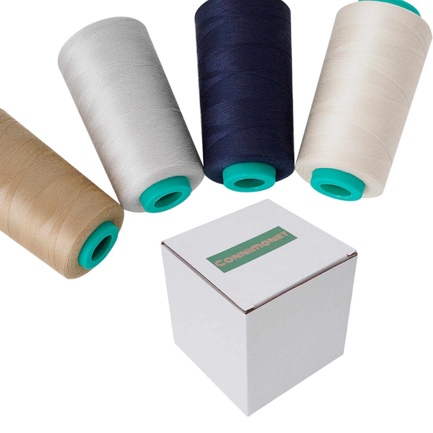 Conos de hilo de coser, paquete de 4 unidades, 3000 yardas, hilo de poliéster multiusos para coser, acolchar, máquinas de soldar, overlock, bordado (caqui, azul marino, gris claro, beige)