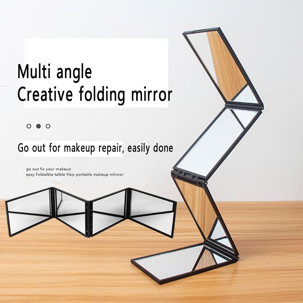 Foldable Makeup Mirror, 4 Way Mirror, 360 Degree Handheld Desktop Portable Self Hair Haircut Makeup Barber Mirrors, for Hair Cuting, Styling, Grooming,Vehicle Maintenance.1Pcs