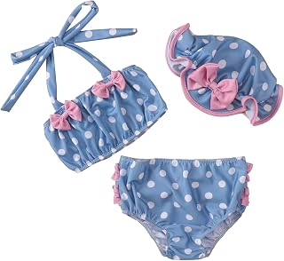 Maiô feminino tamanho 8 com babados, roupa de banho de verão, roupa de banho com bolinhas e estampa de bebê, maiô de biquíni com laço
