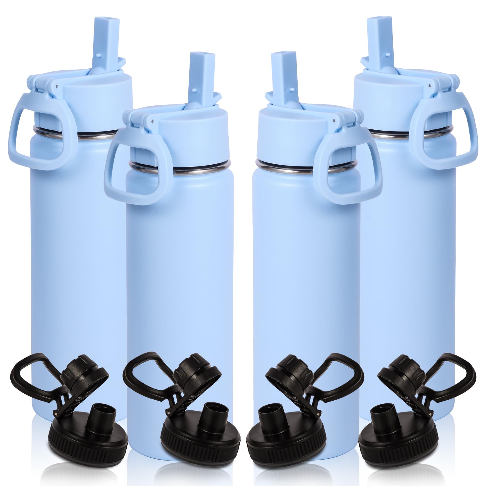 Volhoply 20oz Insulated Stainless Steel Water Bottle With Straw Lid Bulk 4 Pack,Kids Double Wall Vacuum Cups With Handle,Reusable Outdoor Sports Metal