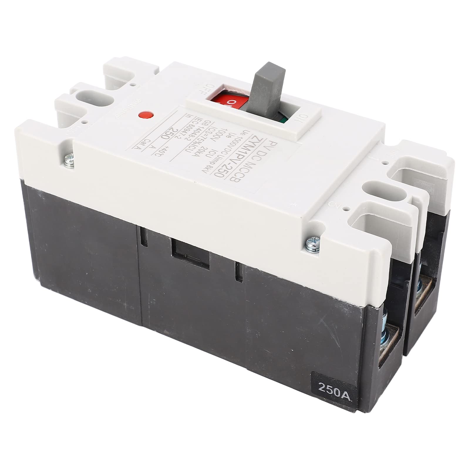 Hyuduo Wyłącznik Obwodu DC 2P Wyłącznik Ochronny Obwodu w Formowanej Obudowie 1000 V 250 A 20KA ze Stykiem ze Stopu Srebra i Uimp 8 KV do Systemów Akumulatorów Fotowoltaicznych i Użytkowników Prądu