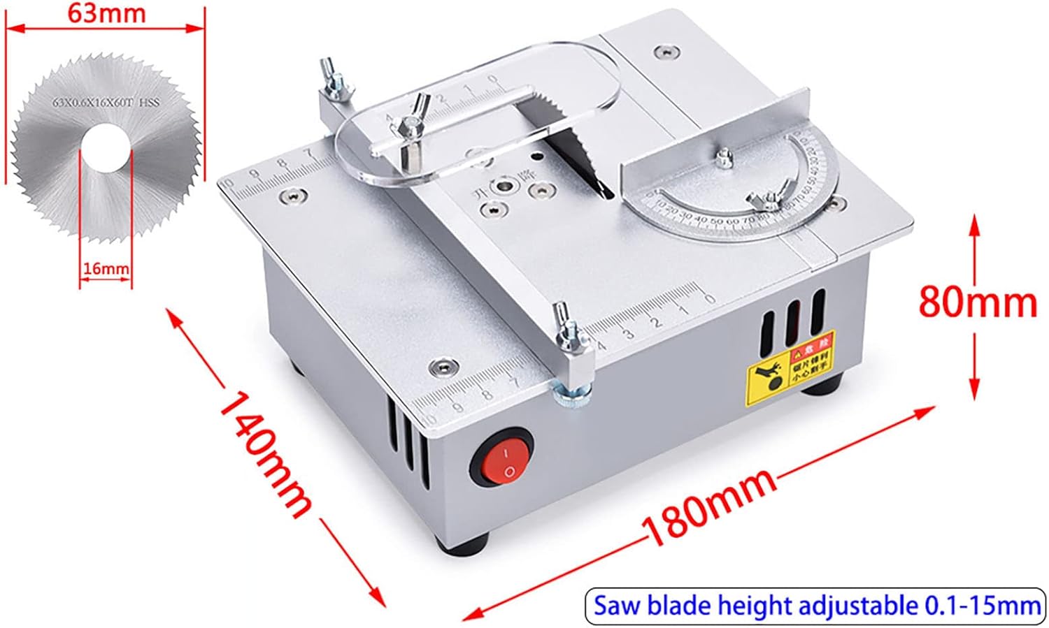 Precision Mini Electric Table Saw, Desktop Woodworking Bench Saw Handmade DIY Hobby Model Crafts Cutting Machine, for Wood/Metal/Plastic Cutting