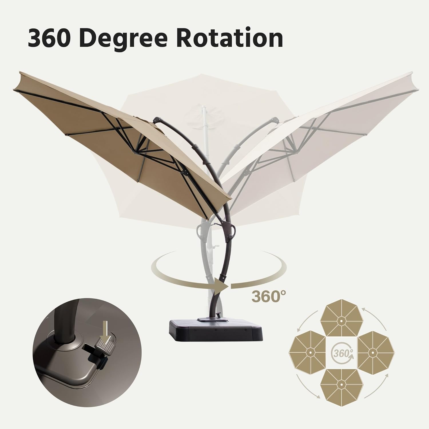 LAUSAINT HOME Outdoor Patio Umbrella with Base Included, 11ft Upgraded Deluxe Curvy Hanging Cantilever Umbrella with 360° Rotation for Pool, Garden, Deck, Lawn (Beige)