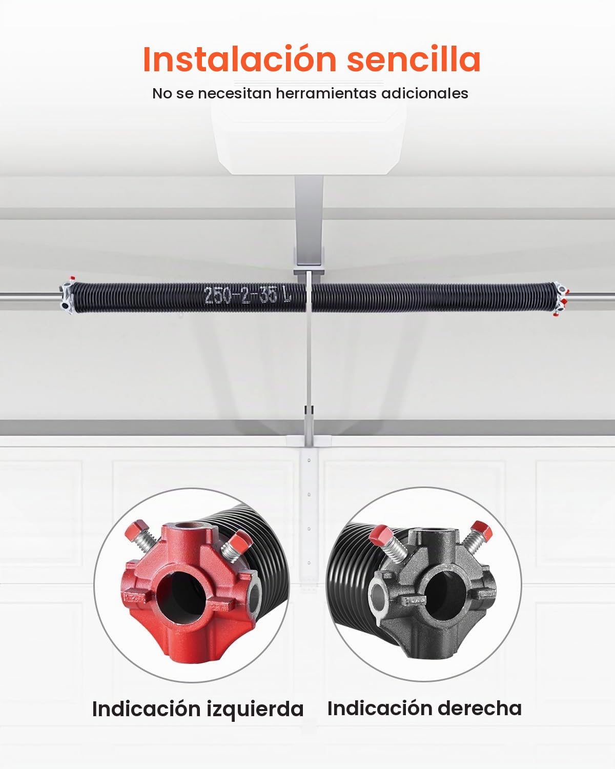 VEVOR Resortes de Torsión para Puertas de Garaje con Barras de Enrollado Antideslizantes y Guantes, Par de Φ6,35 x Φ50,8 x 889 mm, 16 000 Ciclos, Revestimiento Negro de Electroforesis para Reemplazo