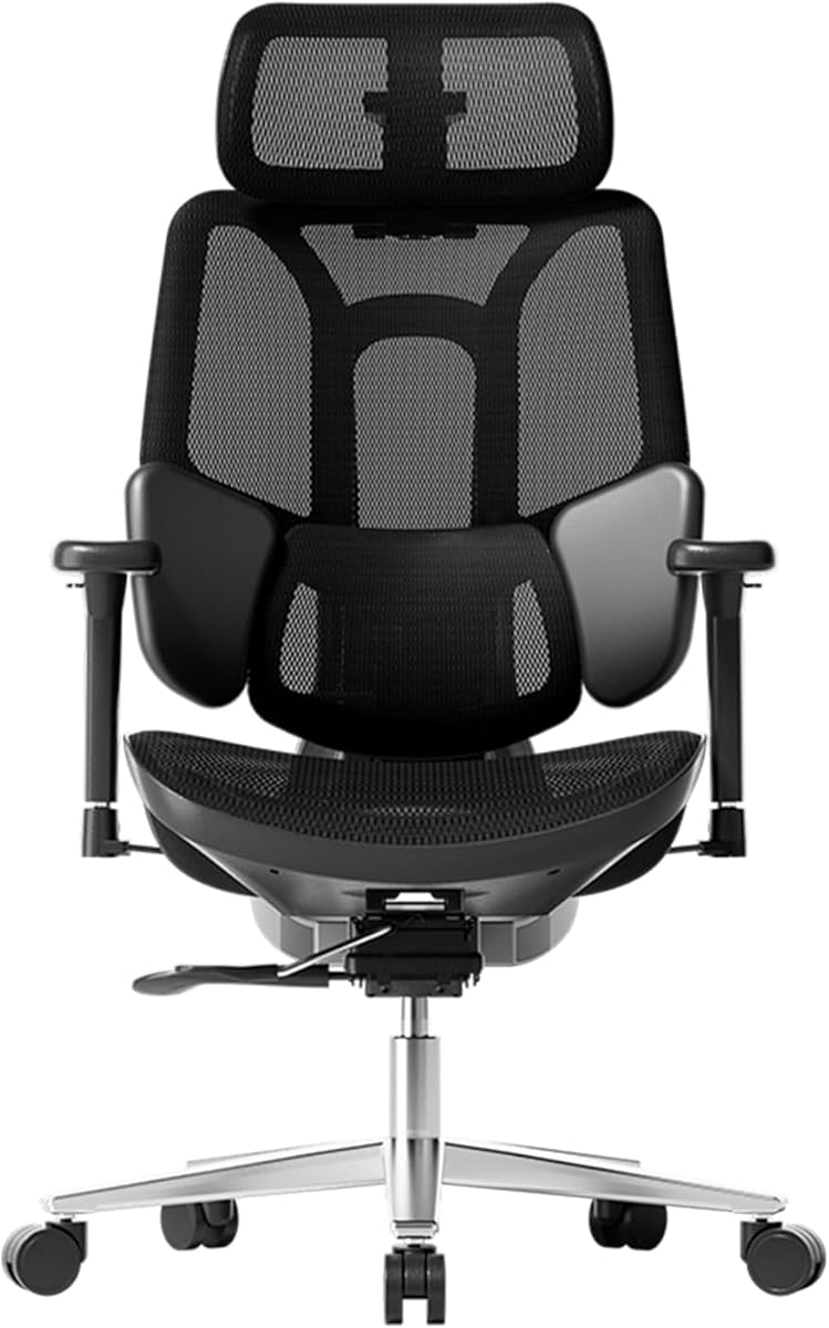 Hbada E3 Air Chaise de Bureau Ergonomique Fauteuil de Bureau - Soutien Lombaire Dynamique 3 Zones, Appui-Tête 3D Réglable, Accoudoirs 3D Réglables, Pivotant sans Repose-Pieds, Noir