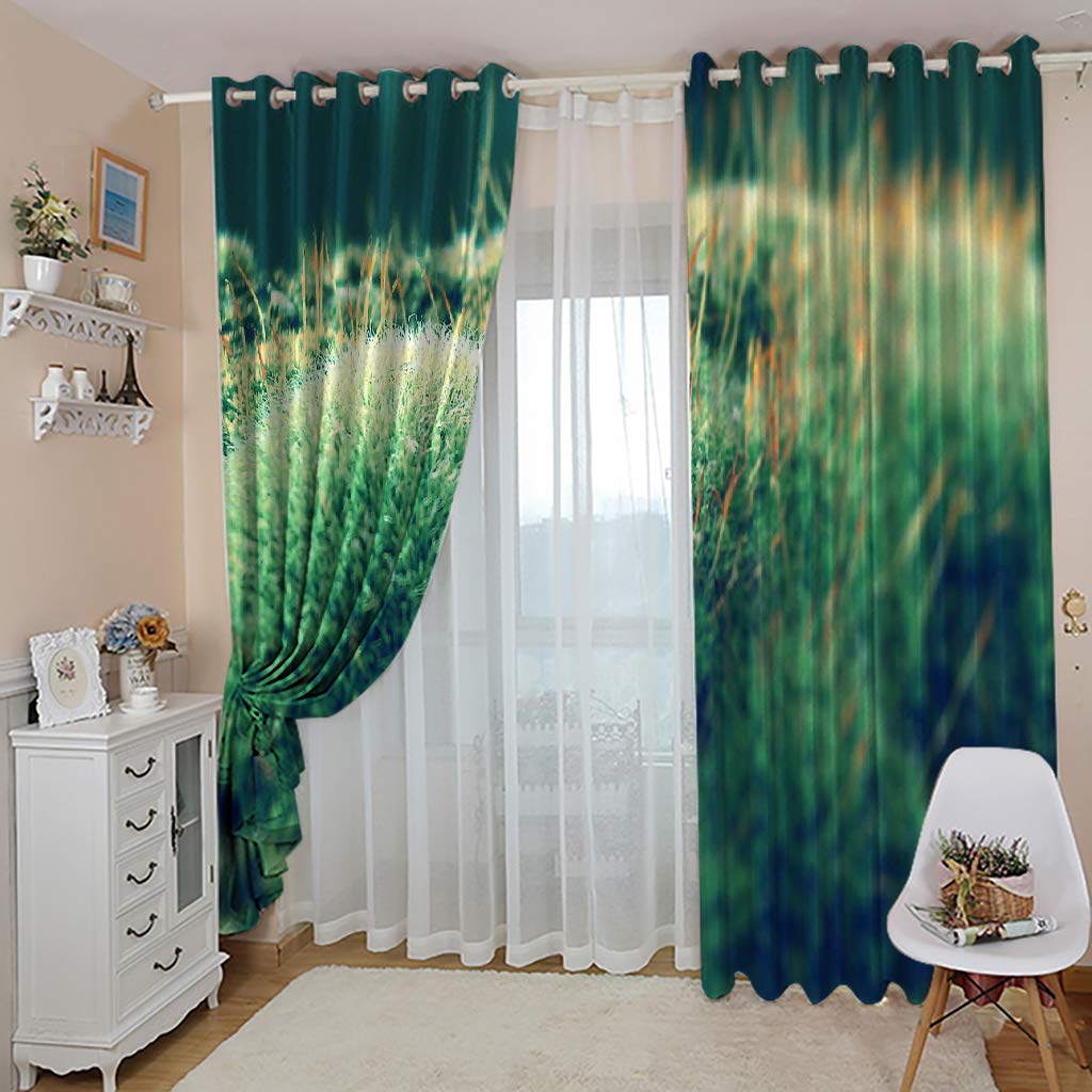 Gardinen Blickdicht Vorhänge 2er Set mit Ösen und Raffhalter, Morbuy 3D Drucken Modern Verdunkelungs Thermo Vorhänge-Set für Wohnzimmer Schlafzimmer Kinderzimmer (Grün,140x260cm *2)