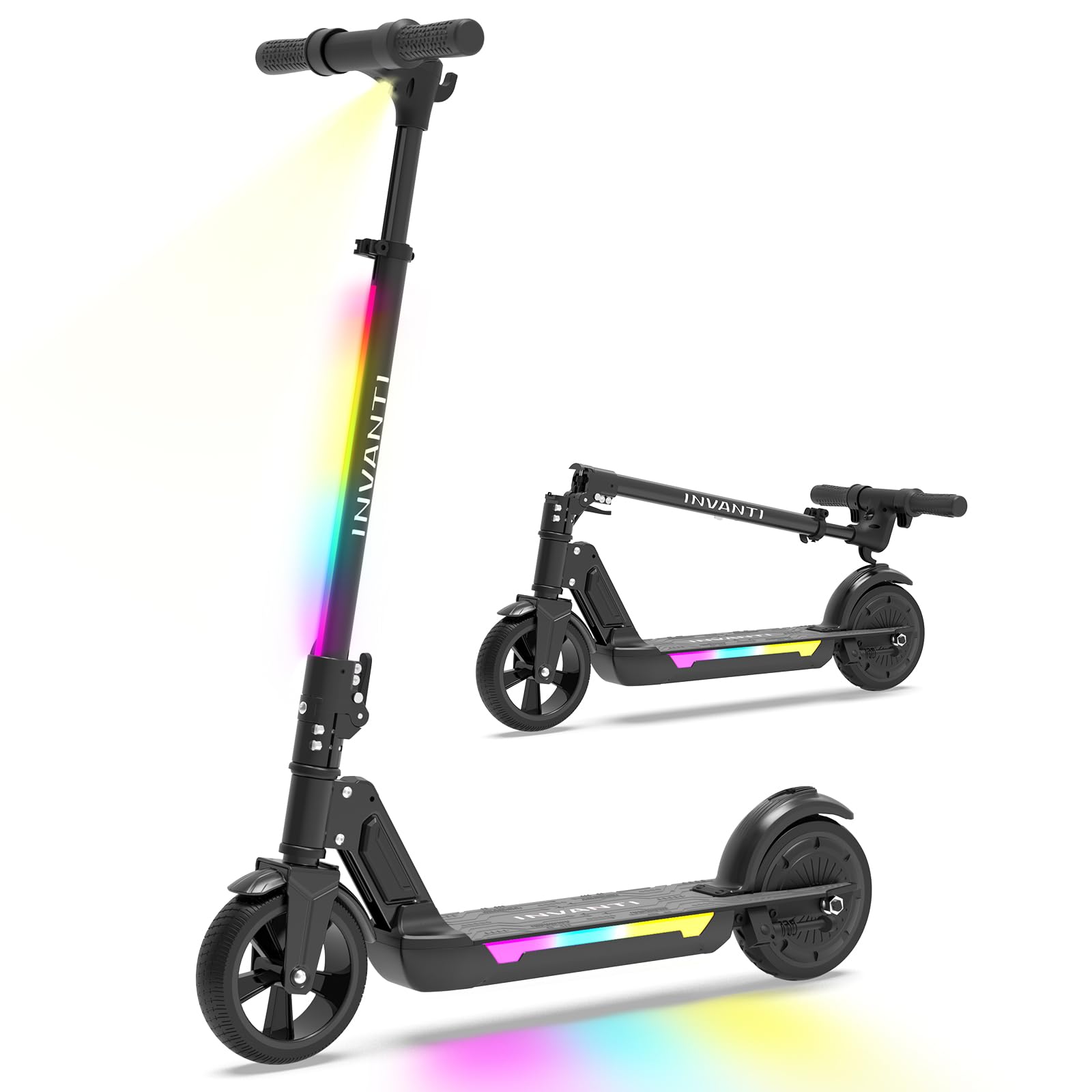 INVANTI KS03 Electric Scooter for Kids Ages 8 350W Peak Motor Max 12mph 10Miles 7 Solid Wheel LED