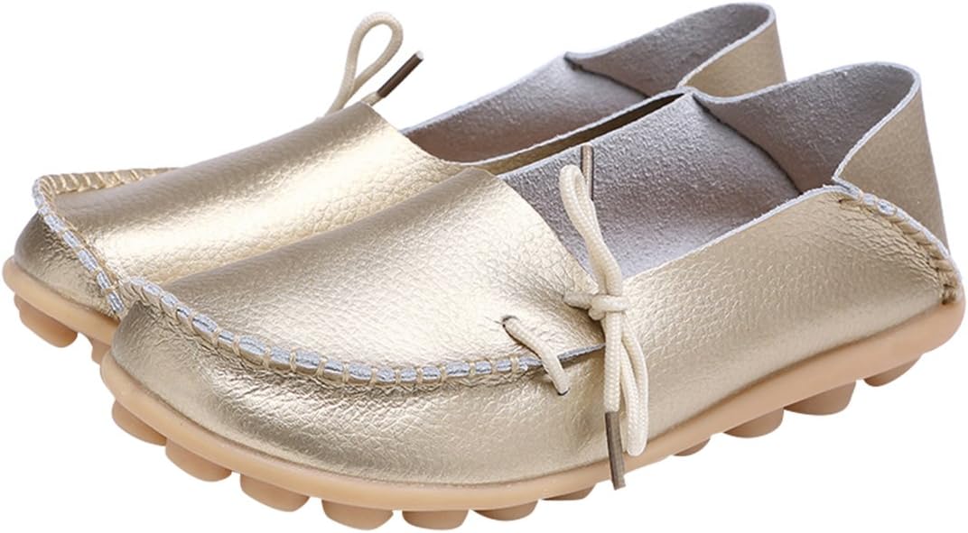 Serene Womens Leather Cowhide Casual Lace Up Flat Driving Loafers 8 Gold