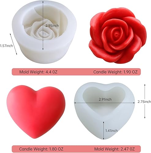 Miniatura 3 de Midnadiy Moldes de velas 3D de rosa y corazón, 2 moldes de silicona de San Valentín para jabones hechos a mano, regalos de velas, manualidades de