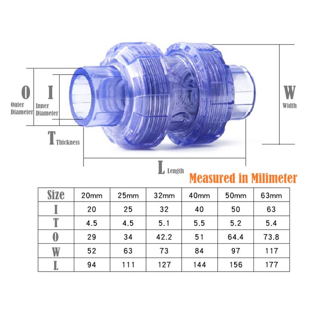 Válvula de retención de válvula de bola de PVC transparente, 20-63mm, unidireccional, sin retorno for pecera(25MM)