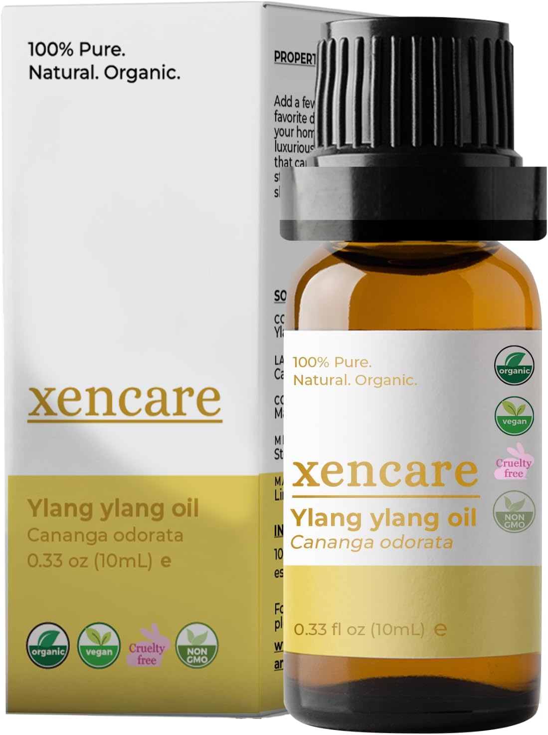 Ylang Ylang USDA Organic Food Grade Essential Oil | 100% Pure Natural Undiluted |Edible & Safe to Ingest & for Skin | Premium Aromatherapy for Diffuser Bath & Topical Use (0.33 fl oz, 10ml)