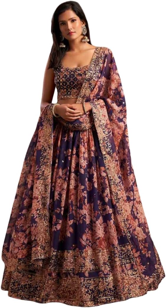 Indian Bollywood Stylish Designer Ready to Wear Lehenga Choli Party Wear Pakistani Beautiful Choli (PERPLE, L), Large