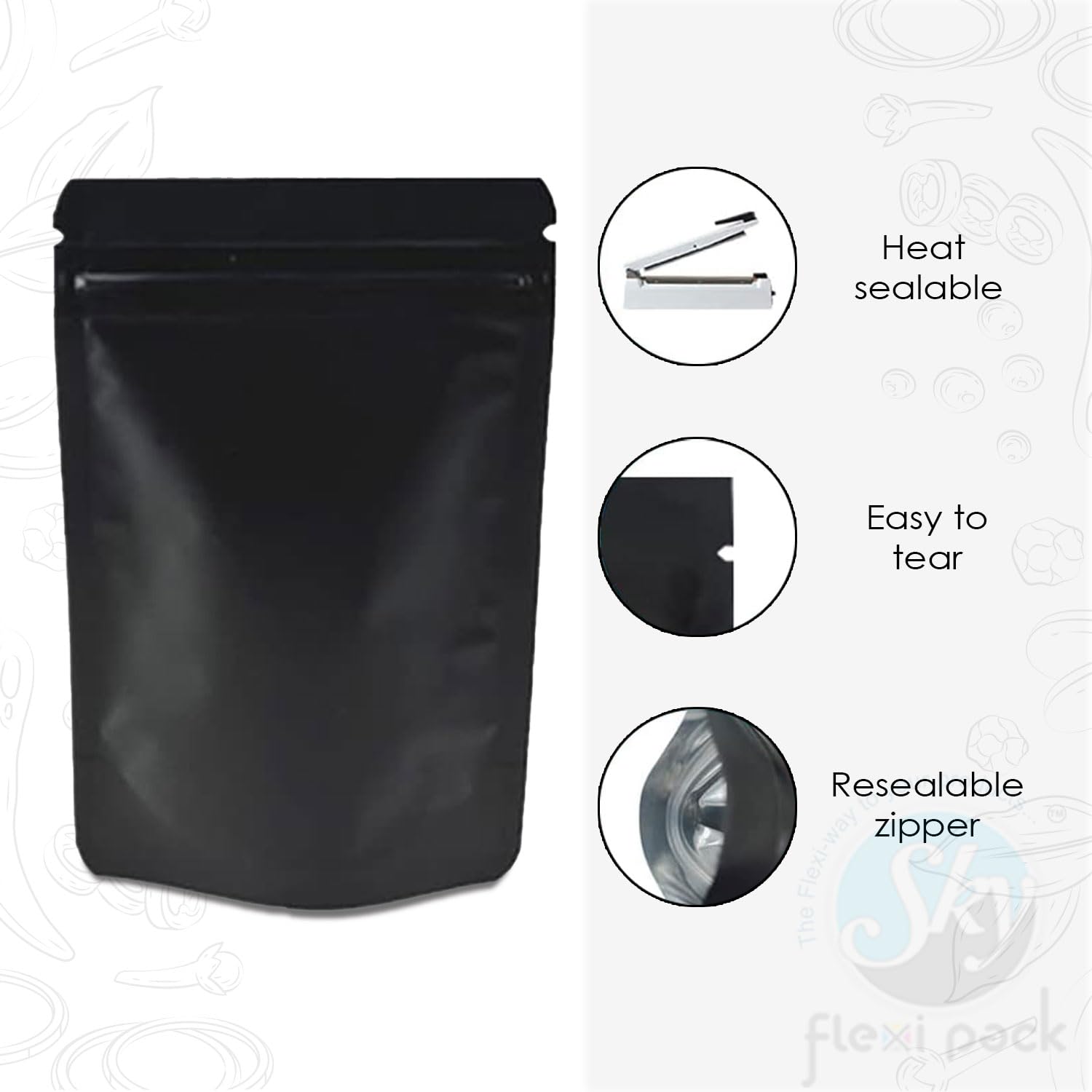 Black Zip Lock Pouches - Stand Up Food Bags -3