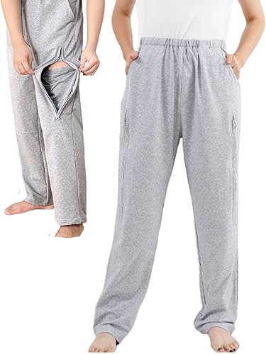 Pantalones de catéter para hombres y mujeres, soporte para bolsa de orina con 2 bolsillos laterales con cremallera, capacidad para 2 bolsas de