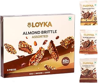 Loyka Almond Brittle Assorted Choco Box - 8 pcs 116gm | Premium Chocolate Gift Hamper | Choco & Nut Dryfruit Delicacy | Roasted California Almonds (40%), Dark Choco & Salted Caramel |