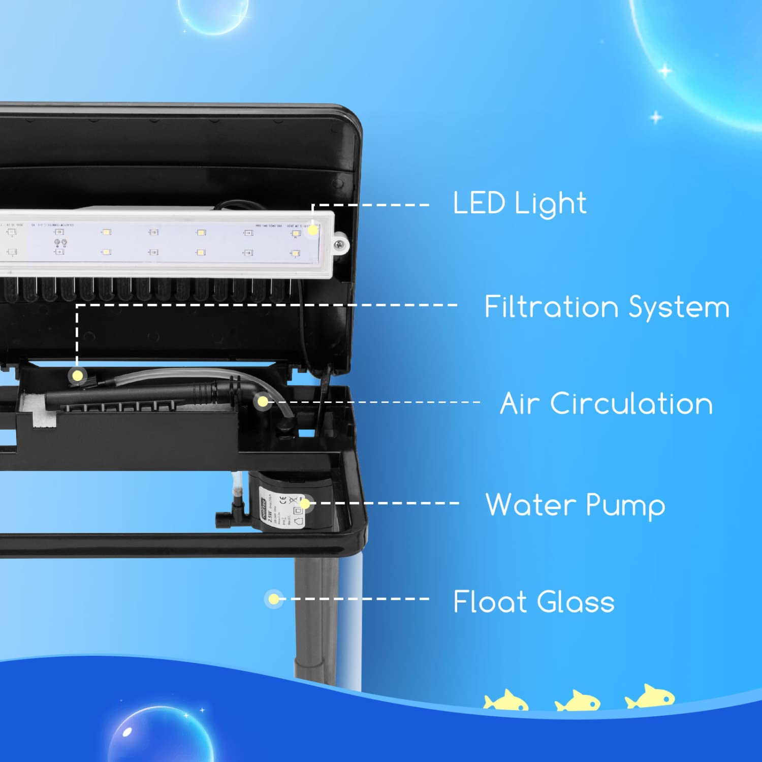 Nobleza - Nano Acquario in Vetro per Pesci Acqua Tropicali con Filtro Inclusa. 7 Litri, Color Nero.