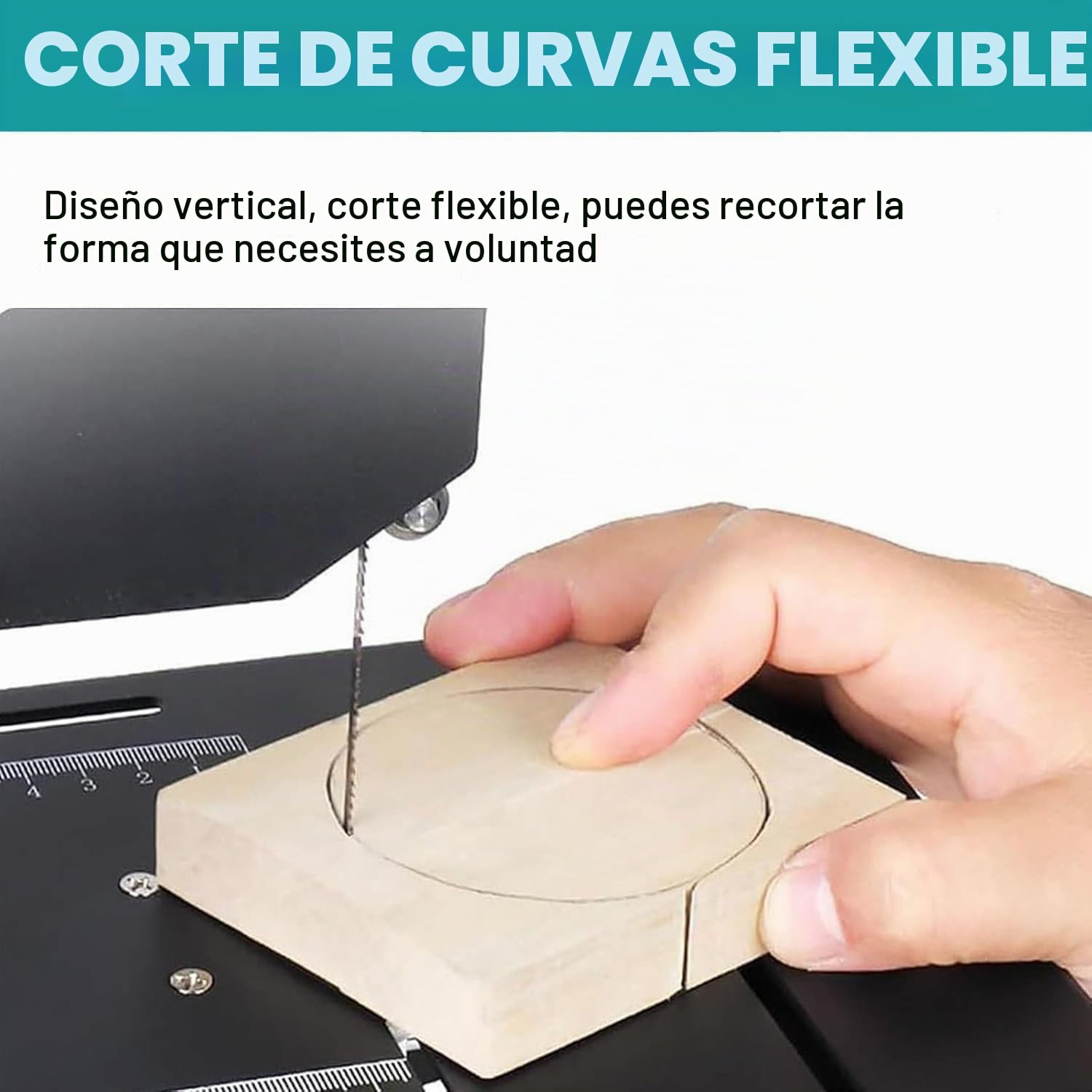 Sierra de Cinta para Carpintería 800W de Mesa - Altura de Corte 70 mm con Mesa Metálica Inclinable 0-45°,Realiza Cortes Rectos,Curvos y Multíángulo para Madera y Metal
