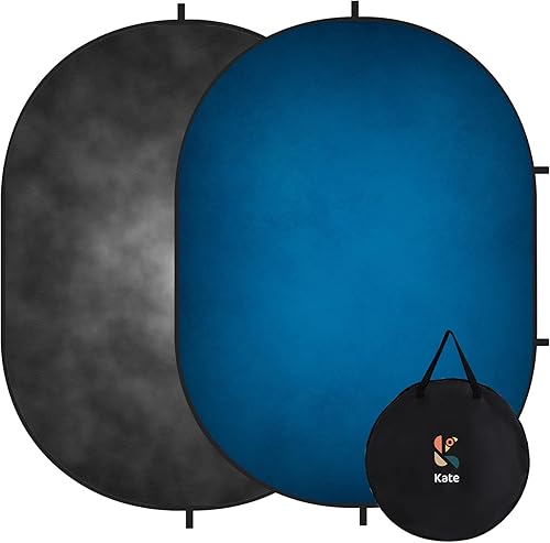 Kate Telón de fondo plegable desplegable negro y azul portátil para fiestas, retratos, videos, podcast, 5 x 6.5 pies