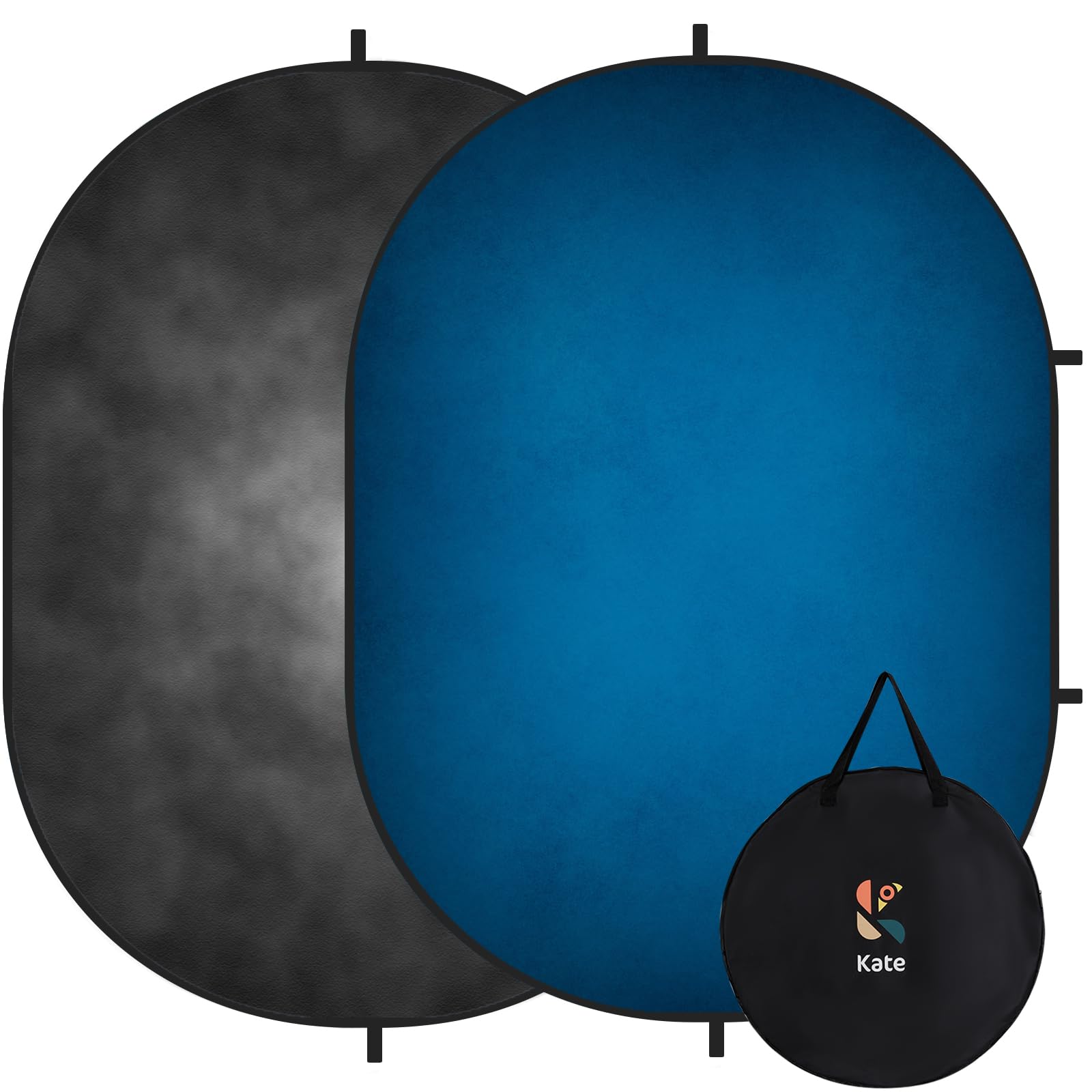 Kate Collapsible Backdrop Pop Up Backdrop Light Black&Blue Portable Background for Parties, Portrait, Video, Podcast, 5x6.5ft