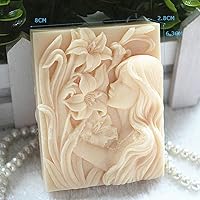 Vista 2 de Molde de silicona para jabón y vela - Diseño de niña y flores - Molde de resina (12039)