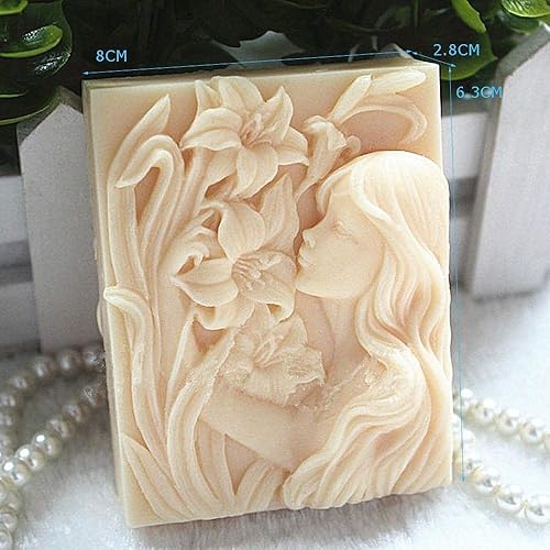 Miniatura 2 de Molde de silicona para jabón y vela - Diseño de niña y flores - Molde de resina (12039)