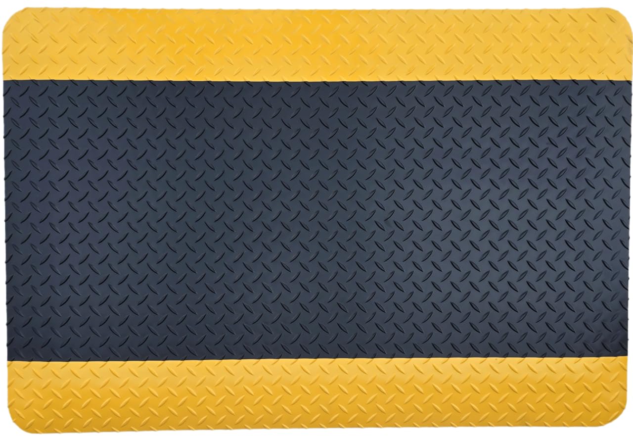 Steinbock Anti-Ermüdungsmatte ErgoSoft Strong | BxL 600 x 1.500 mm | 2-lagig | rutschfest | schwarz/gelb | 14 mm Stärke | für den 1- bis 3-Schichtbetrieb | mit Rautenprofil | leichte Reinigung