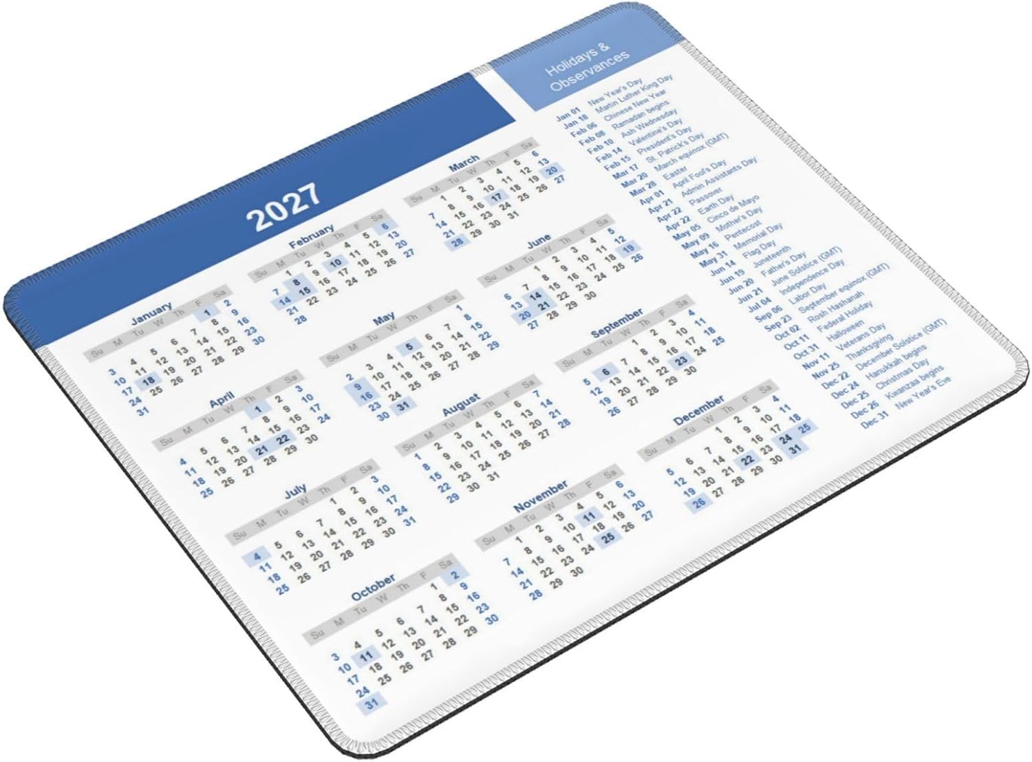 Mouse Pad 2027 Calendar with Holidays, Premium-Textured Mouse Mat with Non-Slip Rubber Base, Mousepad for Laptop Computer Office Desk Accessories image 2