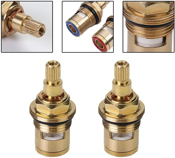 Quarter Turn Ceramic Tap Cartridge With 20 Teeth For Bsp Half Inch Thread Sinks And Basins Long Lasting Copper Valve Core Replacement To Stop Dripping Leaks Easily(Red + Blue)