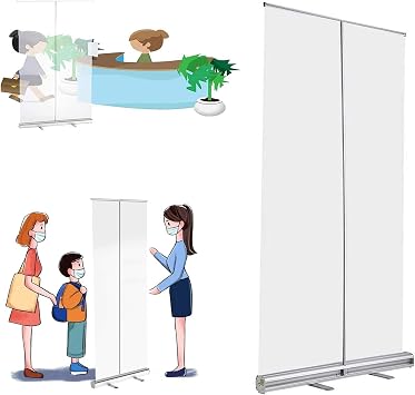 Floor Standing Sneeze Guard, 78.7" H 31.5" W Portable Clear Partition Screen for Office Stores Restaurant Classroom Gym Salon Roll Up Banner Stand Retractable80x200cm31.5x78.7in
