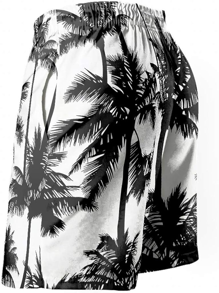 Miniatura 2 de BOTURN Mens Swim Shorts Seamless Black Palm Trees Print Slim Fit Bathing Swim Trunks with Pockets