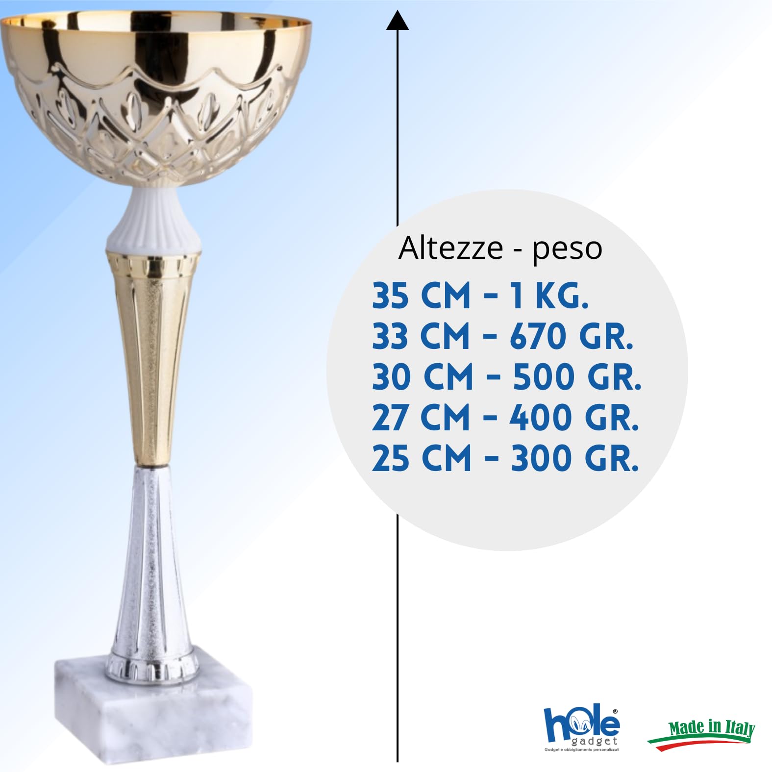 Coppa Trofeo Personalizzabile 35, 33, 30, 27 cm Singolo o Set Tutti Gli Sport, Calcio, Calcettto, Tennis, Basket, Padel, Fantacalcio, Premiazioni cod 13.041