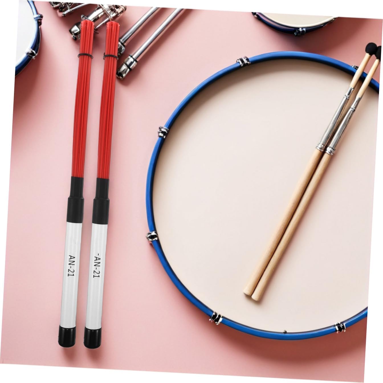 1 Pair Nylon Jazz Drum Brushes with Red Handle, Wire Percussion Sticks for Snare Drums, Acoustic Drumming Accessories for Rock, Folk, and Jazz Musicians