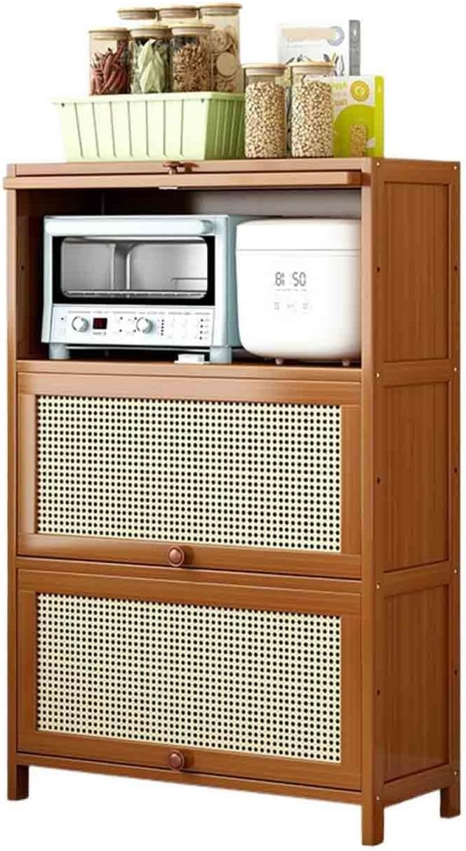 Sideboard Cabinet Brown 3-Tier Kitchen Sideboard with Coffee and Tea Storage Compartments 70cm High Console Coffee Table