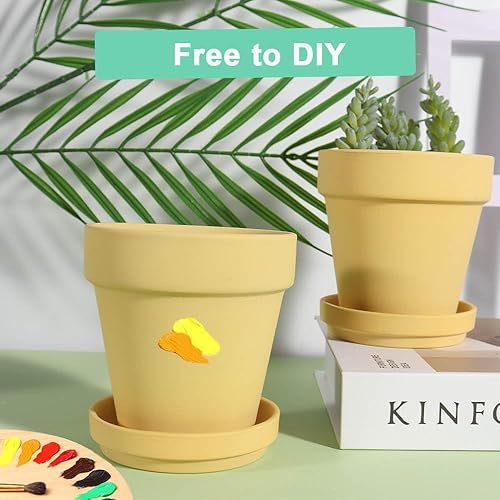 Miniatura 6 de vensovo Macetas de terracota y arcilla amarillas de 6 pulgadas para plantas con platillo, paquete de 4 macetas medianas de terracota con orificio de
