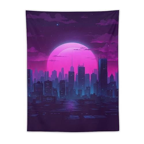 QEOPGNE Large Tapestry Wall Hanging Decor Sunset Purple Vaporwave Cityscape Synthwave Retrowave Neon Large Tapestry Wall Decor for Bedroom Aesthetic Living Room Decor for Men And Woman 30"x40" - 40L" x 30W"