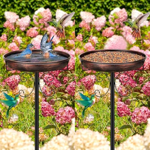 2 Pieces 88.9 Centimeter Bird Water Feeder Outdoor Floor Bird Feeder Stand Bowl for Outdoor Garden Bird Bath Outdoor Bird Bath Balcony Upgraded 5-Pronged Base (Antique Bronze)