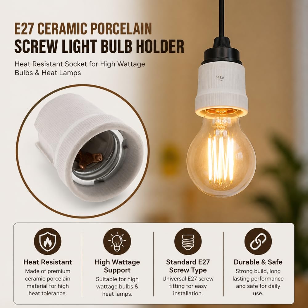 SVDK E27 Ceramic Porcelain Screw Light Bulb Holder | Heat