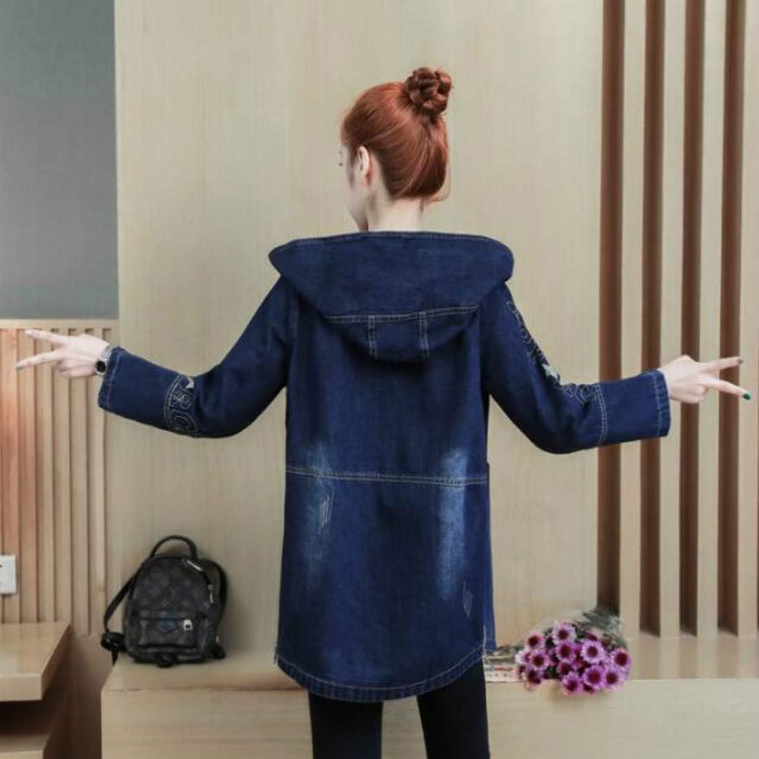 Colygamala Women's Long Denim Jacket Plus Size Zipper Long Sleeve Windbreaker With Hoodie (S-3XL)