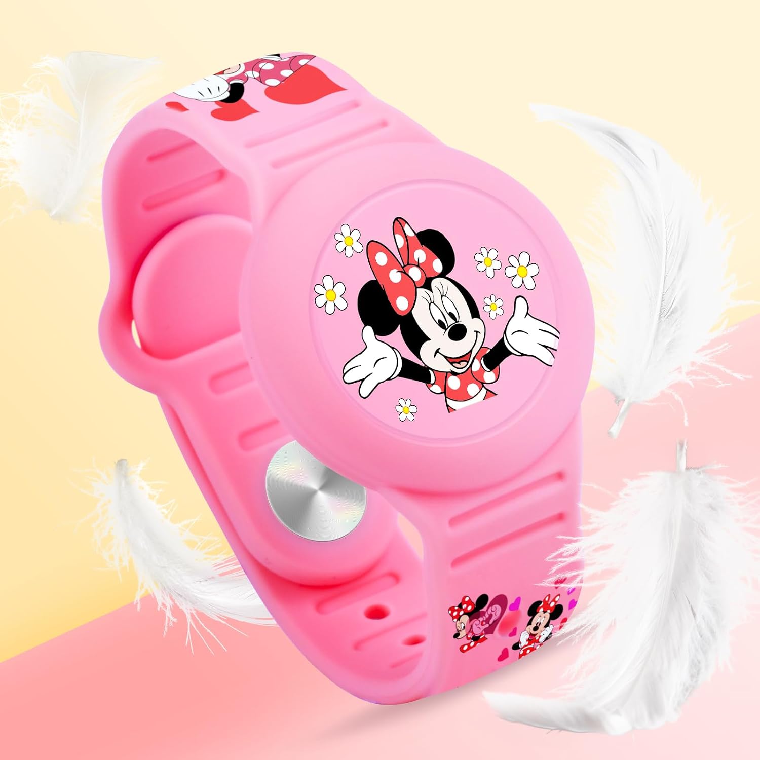 Waterproof Airtag Bracelet for Kids - 2 Pack, Cute Cartoon Silicone Air Tag Holder Hidden Design, Light Weight Compatible with Apple AirTag Wristband for Child, Blue + Pink image 4