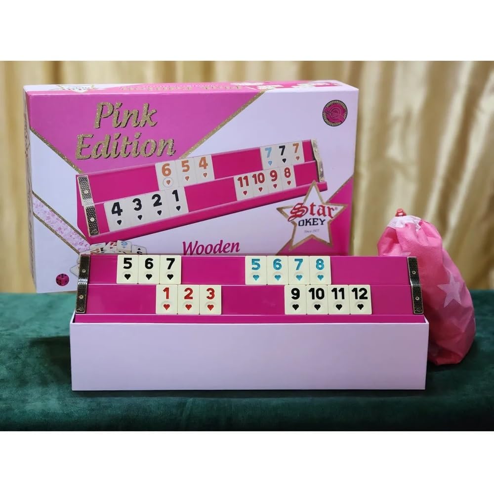Star-Rummy Spiel Set aus massiv Holz mit Melamin Steinen, Rommé, Okey Set, Gesellschaftsspiel, Familienspiel
