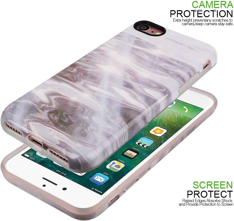GOLINK Case for iPhone 7/iPhone 8,Glossy Finish Slim-Fit Anti-Scratch Shock Proof Anti-Finger Print Flexible TPU Gel Case for iPhone 7/8 4.7 inch-Glossy Grey Marble