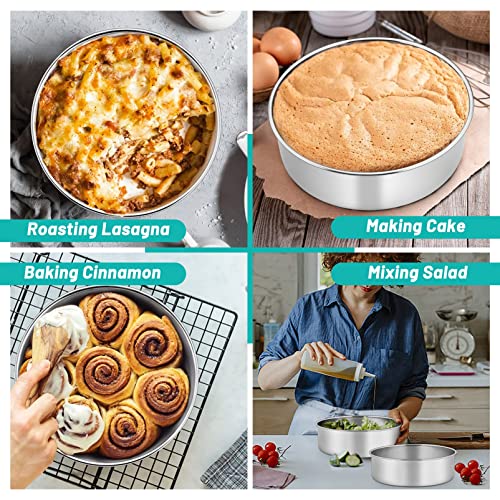 Image of TeamFar Round Cake Pans, 9''x3'' Stainless Steel Deep Tier Baking Cake Pan for Wedding Birthday Party, Non-Toxic & Heavy Duty, Straight & Deep Wall, Mirror Finish & Dishwasher Safe - Set of 2